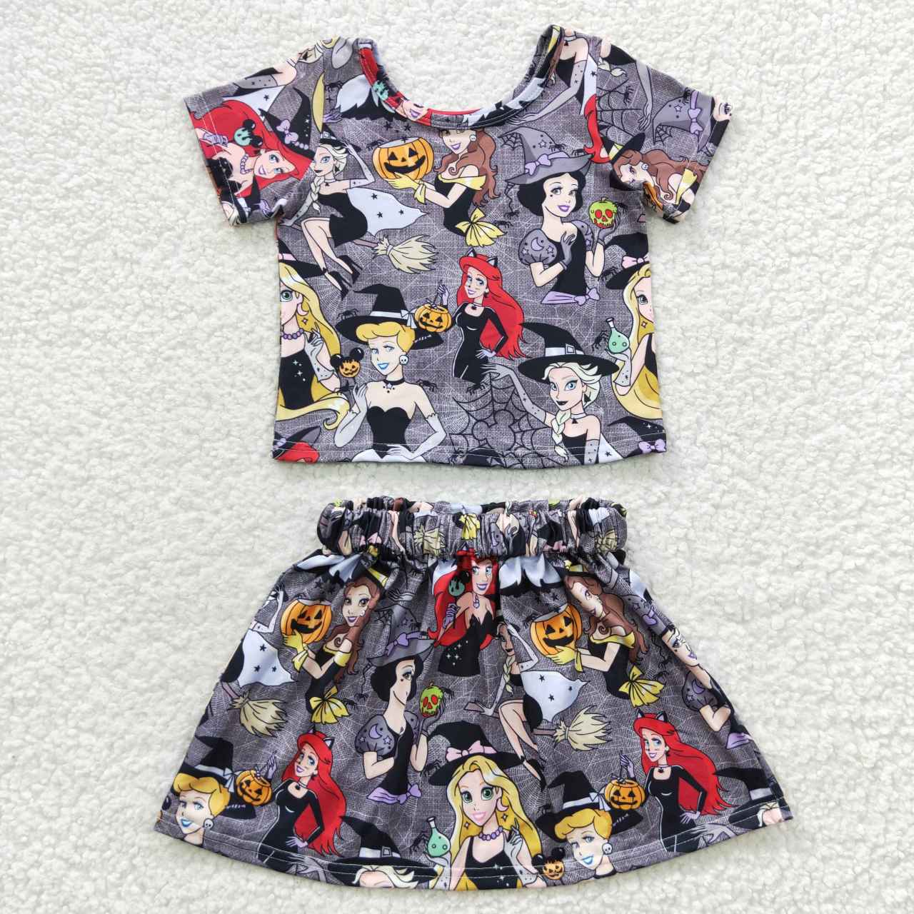 GSD0424 cartoon princess halloween pumpkin skirt red white short sleeve girl outfits RTS 20230720