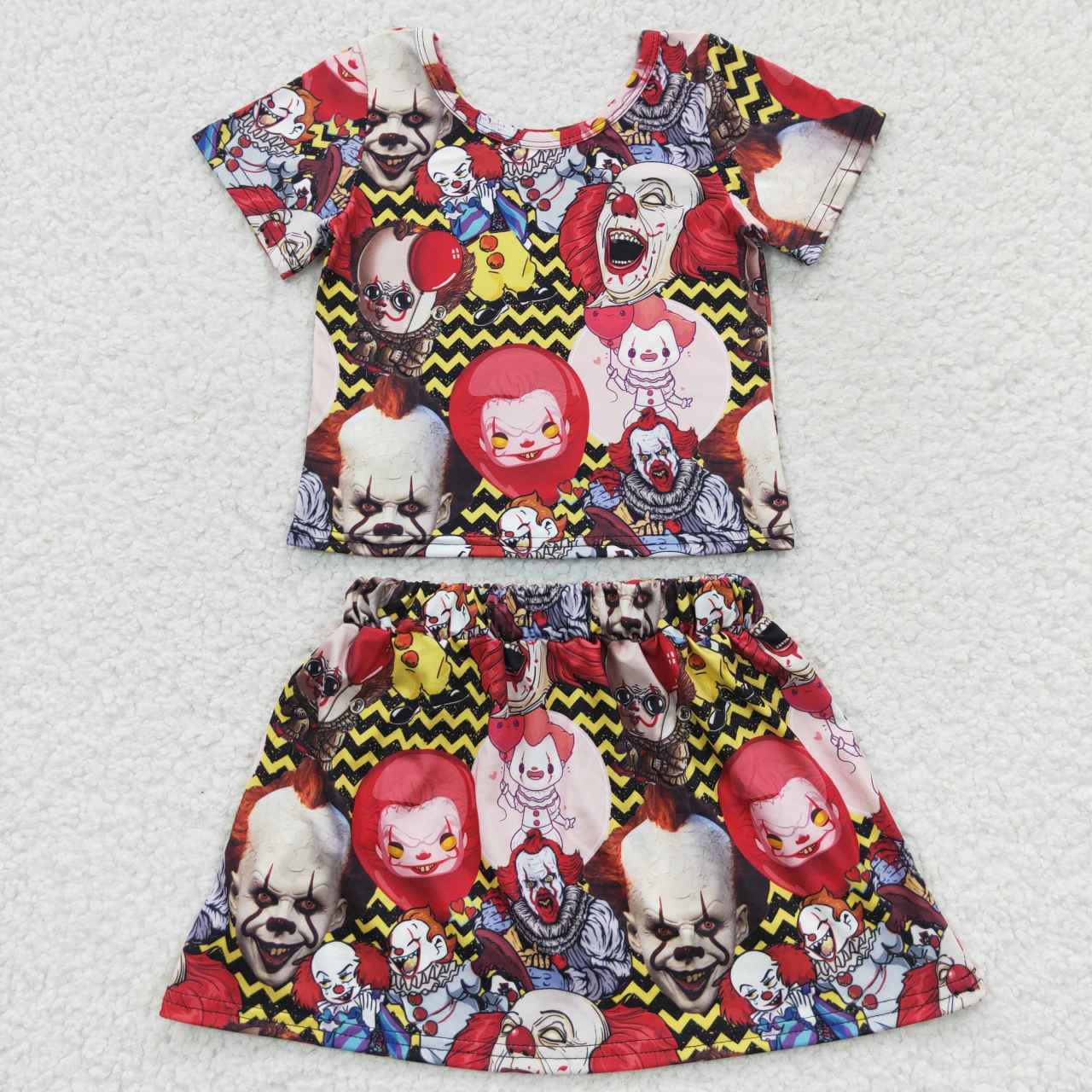 GSD0425 cartoon Halloween skirt red white short sleeve girl outfit 20230627 RTS