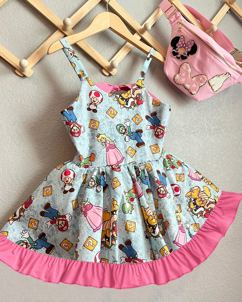 GSD0431 western cartoon Mario shorts boots sleeves girl dress preorder 20230609