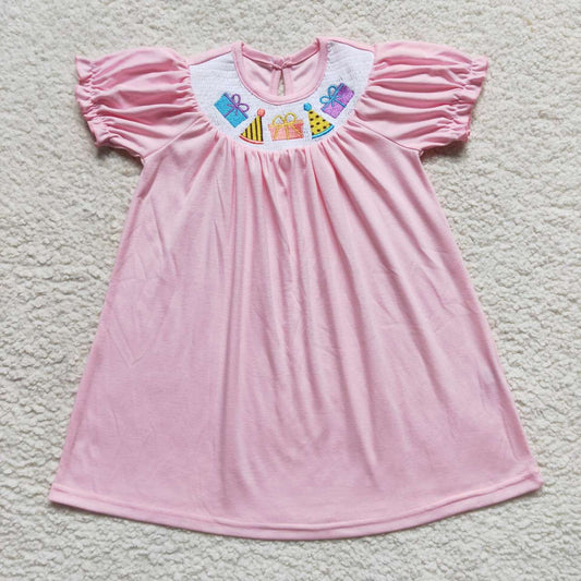 GSD0435-xs-4xl birthday party girl dress Smock embroidery cotton blue dress short sleeve girl dress 20230925 RTS
