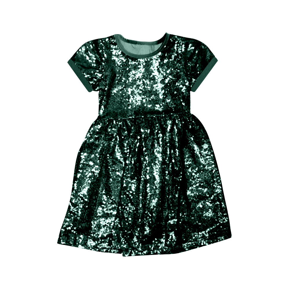 GSD0445 Christmas sequin short sleeve green girl dress 20230627 preorder