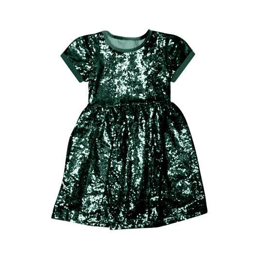 GSD0445 Christmas sequin short sleeve green girl dress 20230627 preorder