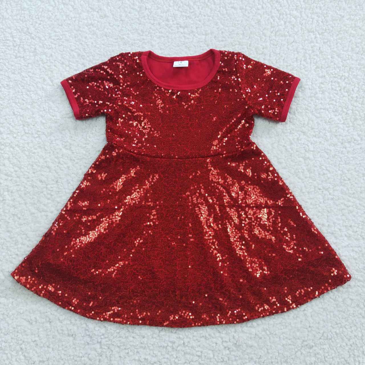 GSD0446 Christmas sequin short sleeve red girl dress 20230909 RTS