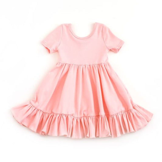 GSD0476 solid cotton pink short sleeve girl dress 20230722 preorder