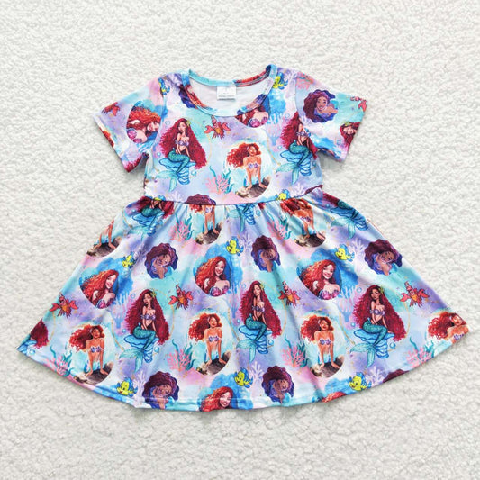 GSD0479 long sleeve cartoon little mermaid movie purple girl dress  20230831 RTS