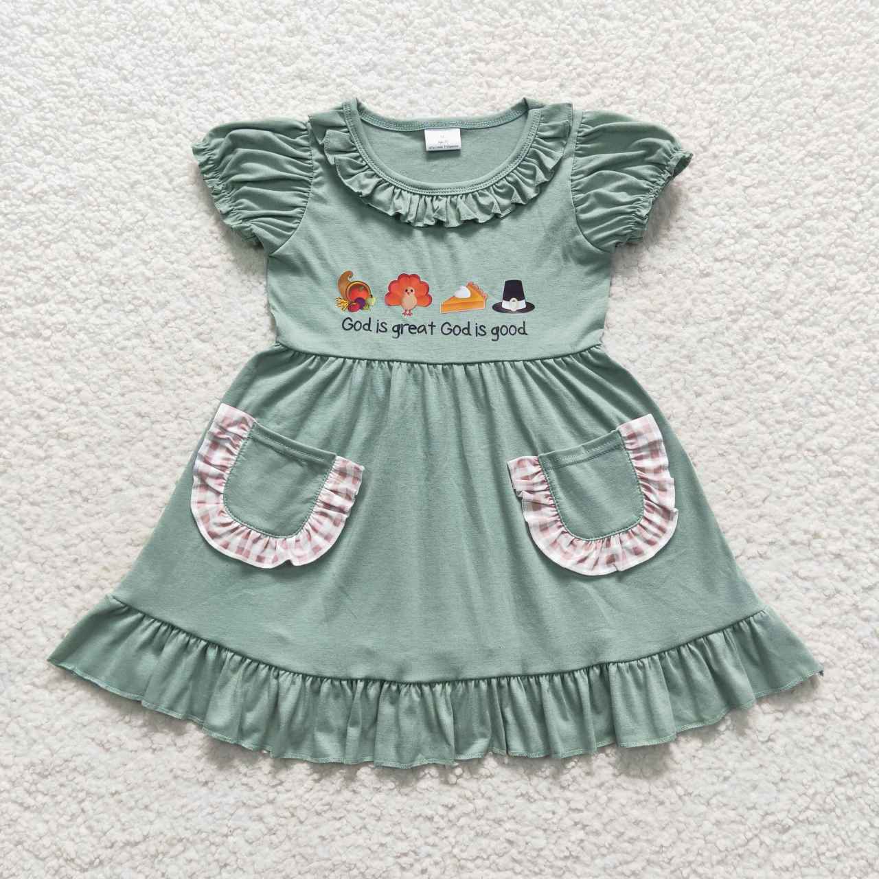 GSD0481 vinyl short sleeve thanksgiving turkey girl dress0230920 RTS