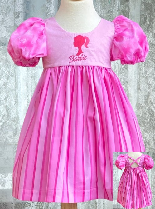 GSD0511 pink barbie short sleeve girl dress 20231010 preorder