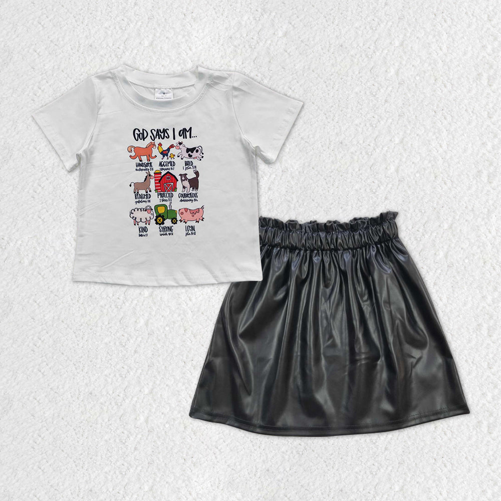 组合GSD0521 western animals girl leather skirt short sleeve girl summer outfit 20231017 RTS