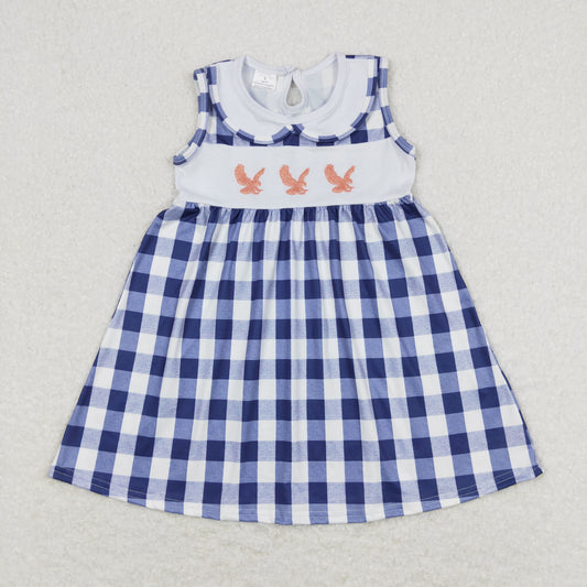 GSD0802 Embroidery bird duck plaid girl dress 202403 RTS