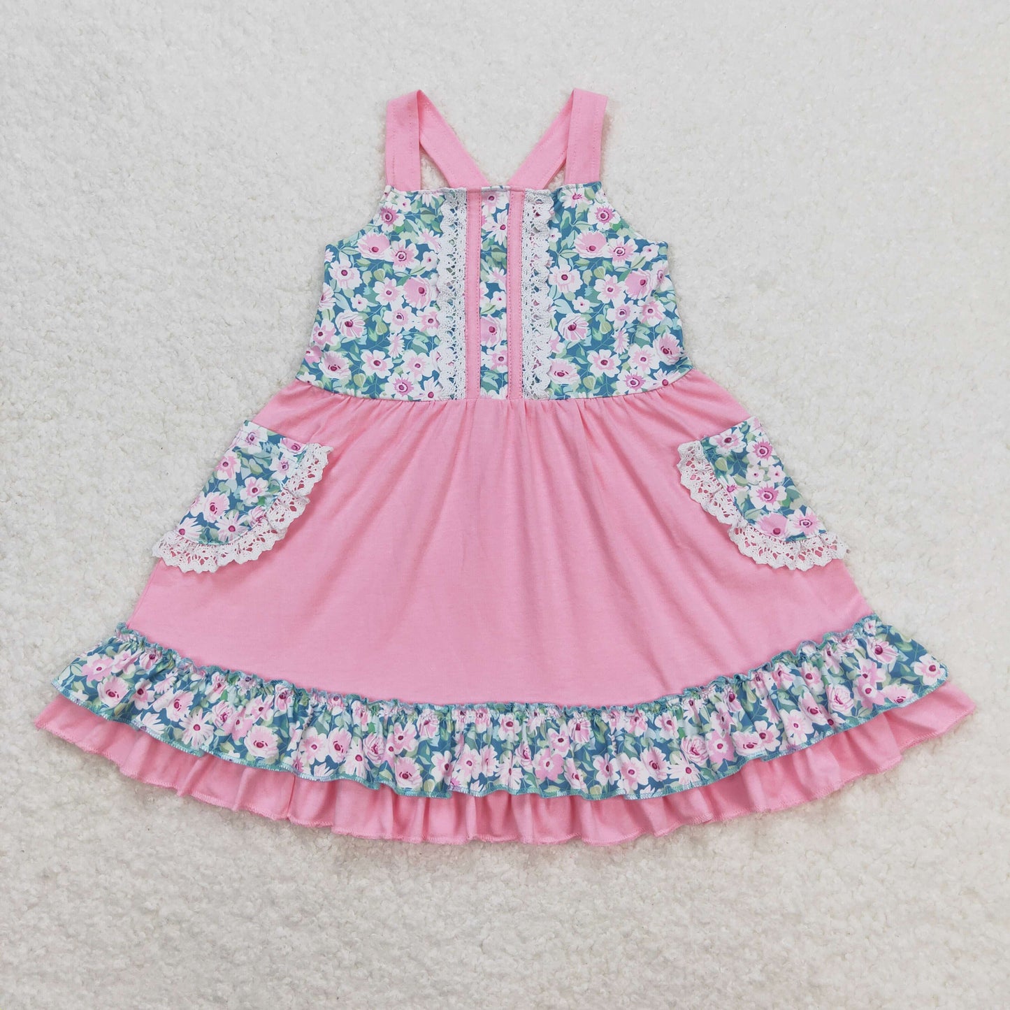 GSD0807 western flower shorts sleeve girl dress 202404 RTS