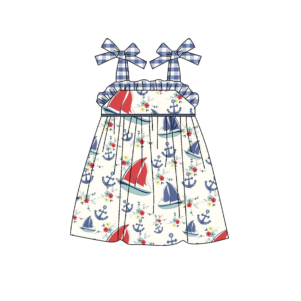 GSD0927 preorder flowers sailboat spring girl dress 202402