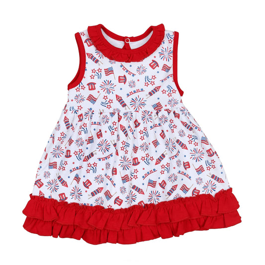 GSD1007 fireworks spring short sleeves girl dress preorder 4th July