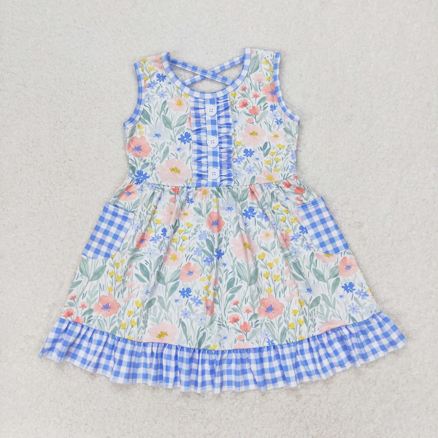 GSD1009 spring flower short sleeves girl dress  202405 RTS sibling