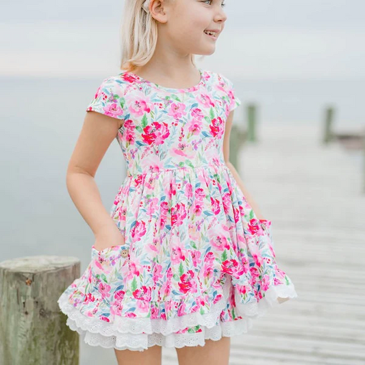 custtom MOQ3 --GSD1010 spring flower short sleeves girl dress