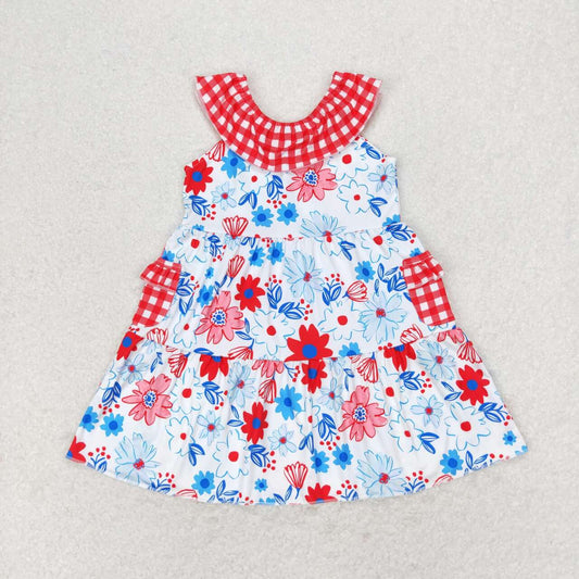 GSD1013 4th july flower short sleeves girl dress rts 202405 RTS