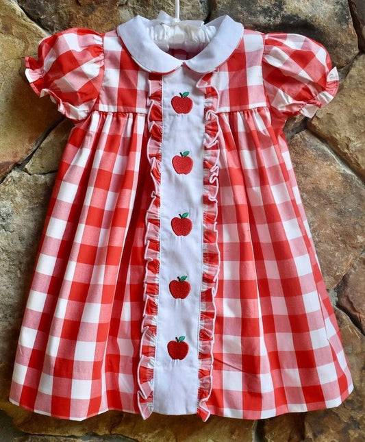 GSD1023 back to school apples short sleeve summer girl dress preorder 202402