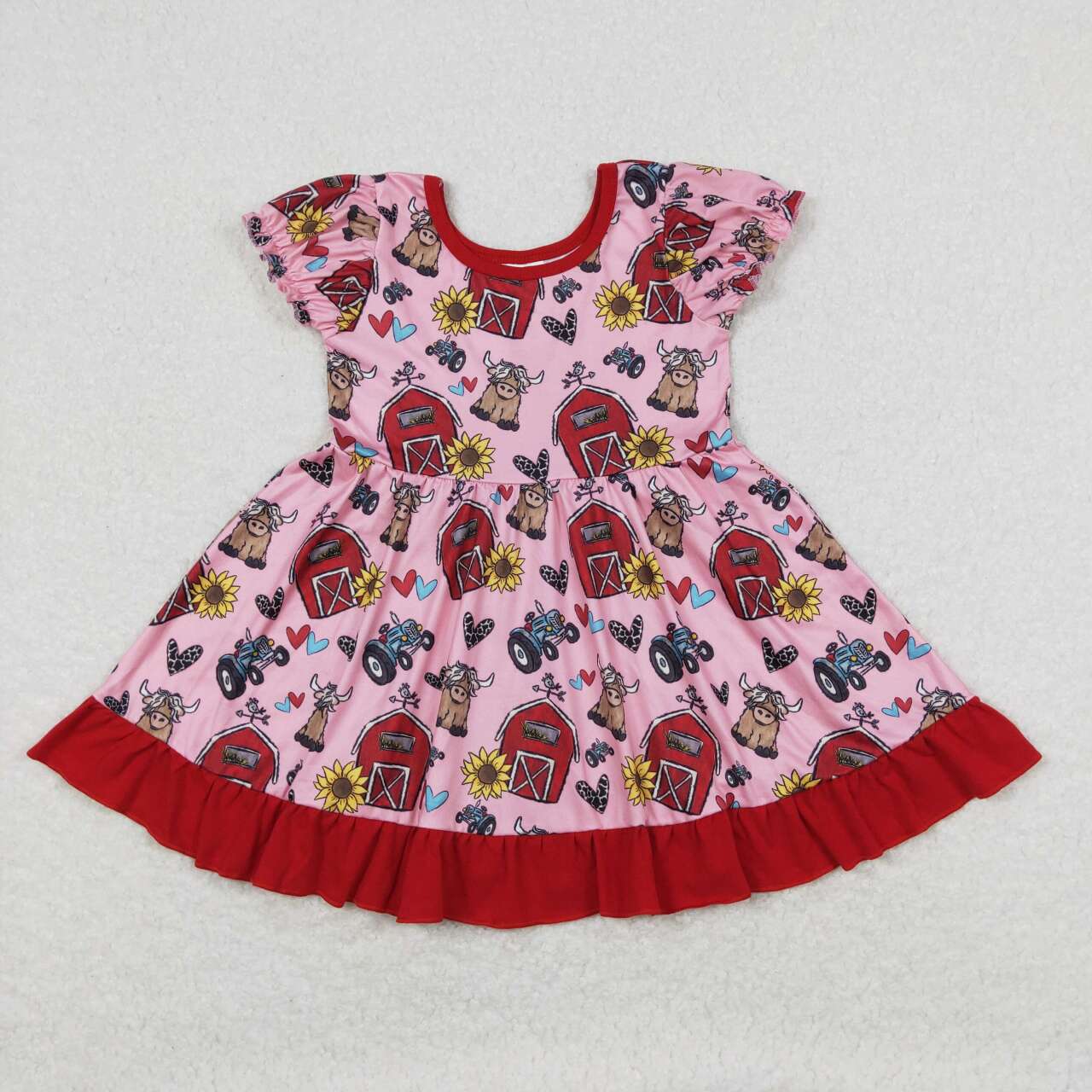 GSD1025 flower biker dirty cow spring short sleeves girl dress RTS 202403 sibling