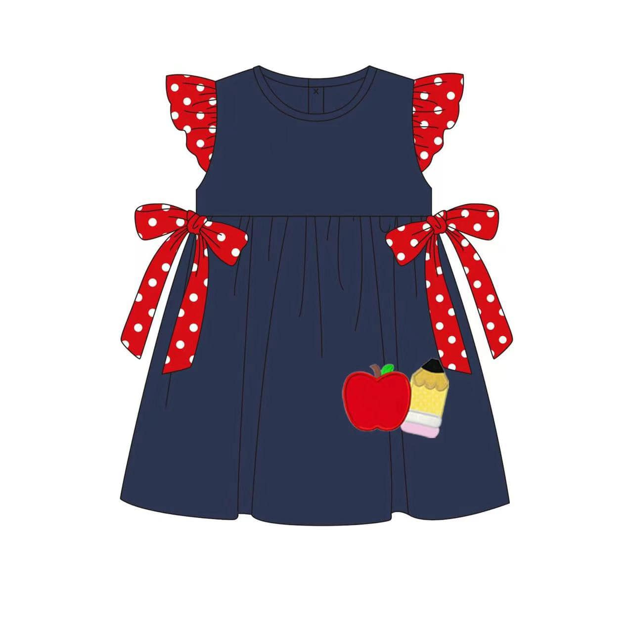 GSD1058 back to school july 4th apple short sleeves girl dress preorder 202403