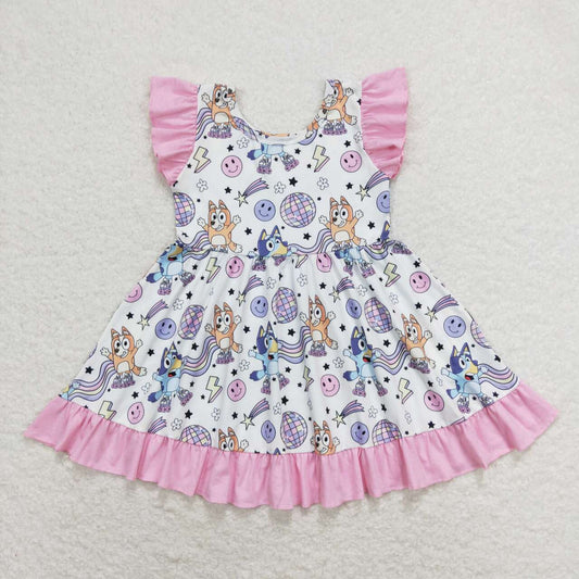 GSD1062 flower bluey dog short sleeves girl dress RTS 202405