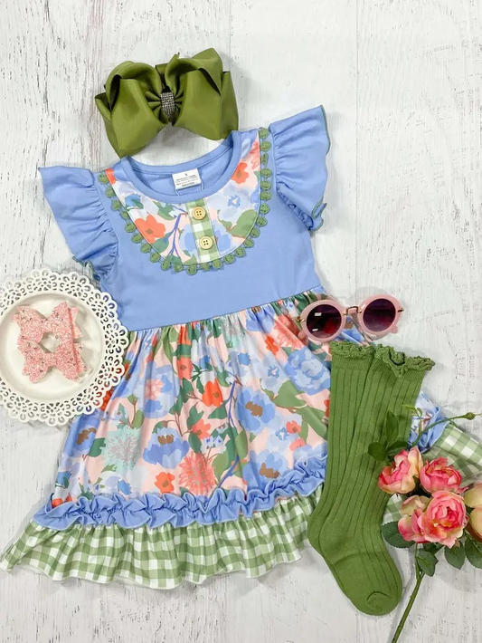 GSD1072 flower spring short sleeves girl dress preorder  202403