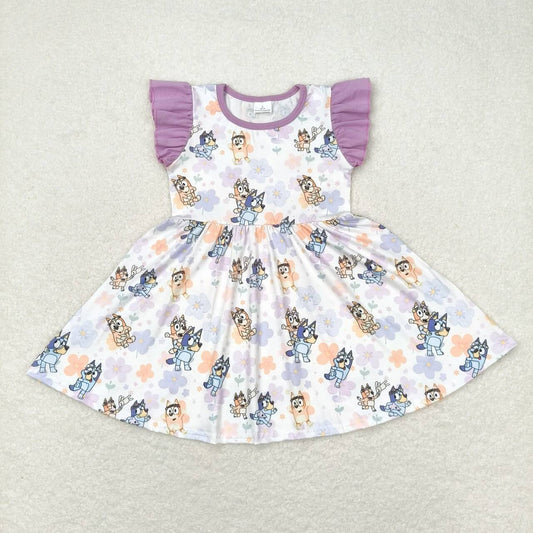 GSD1079 dog bluey spring short sleeves girl dress RTS 202405 sibling