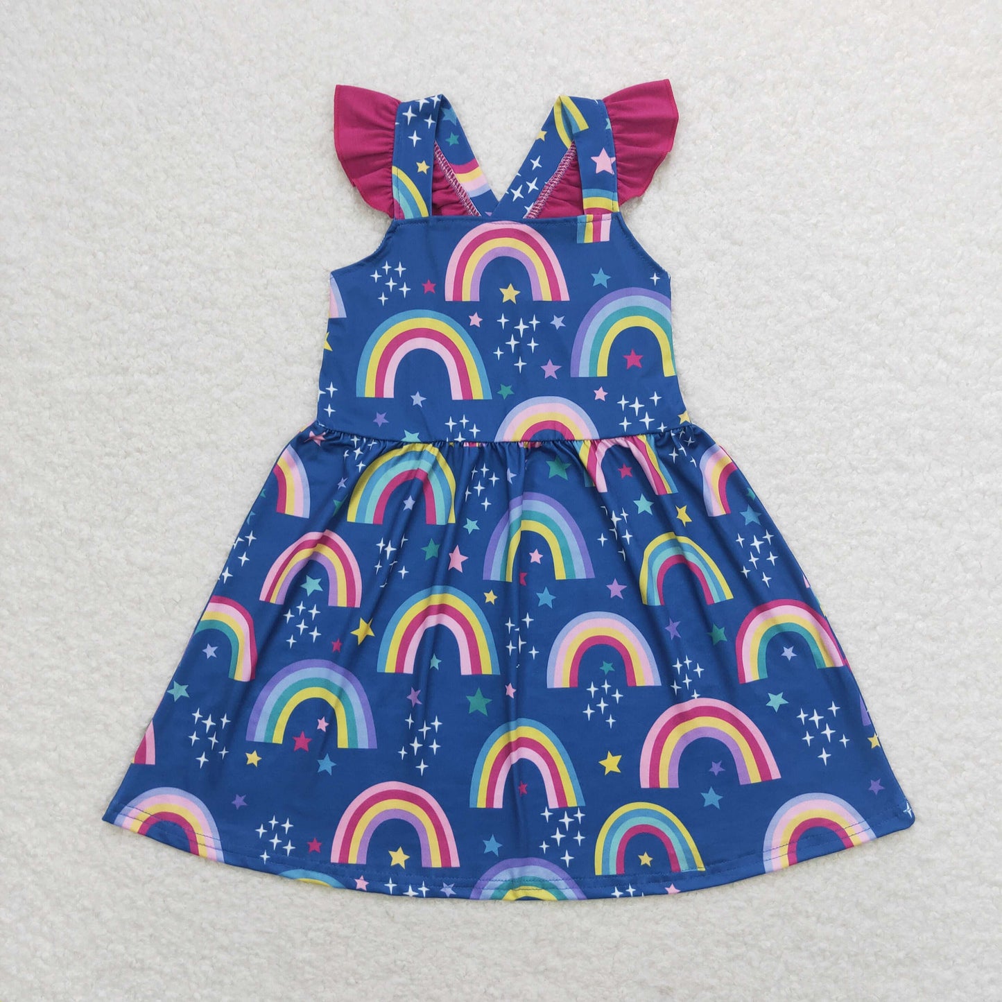 GSD1085 rainbow  short sleeves girl dress RTS   202405