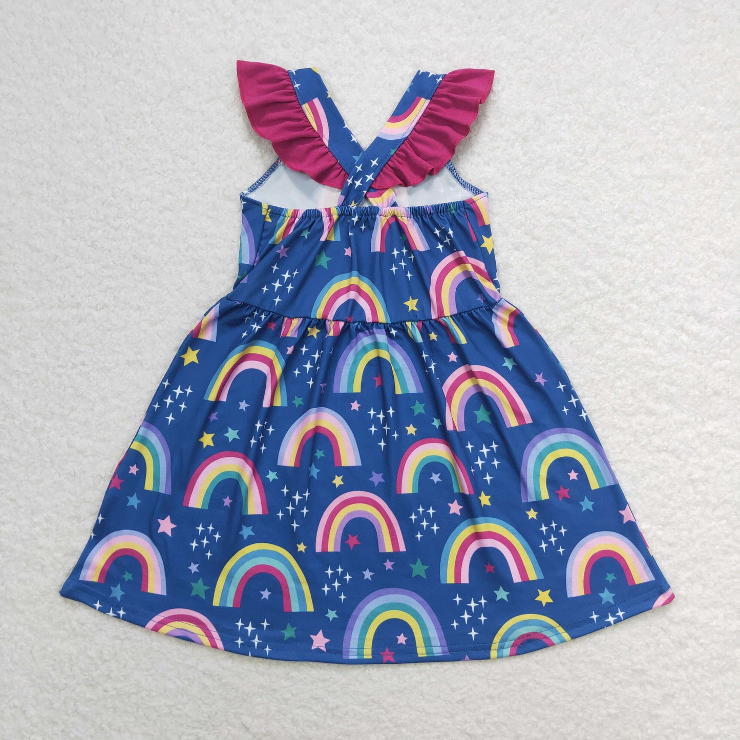 GSD1085 rainbow  short sleeves girl dress RTS   202405