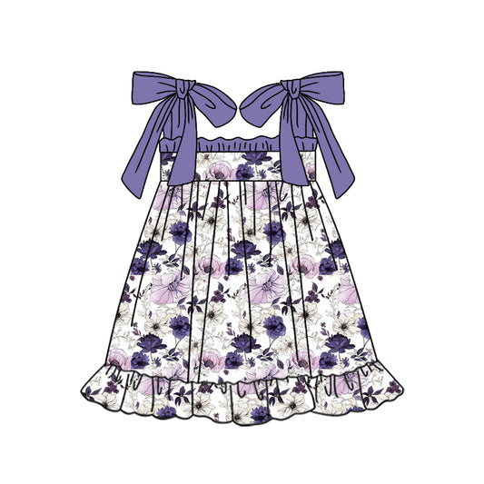 GSD1109 purple flower short sleeves girl dress preorder 202403