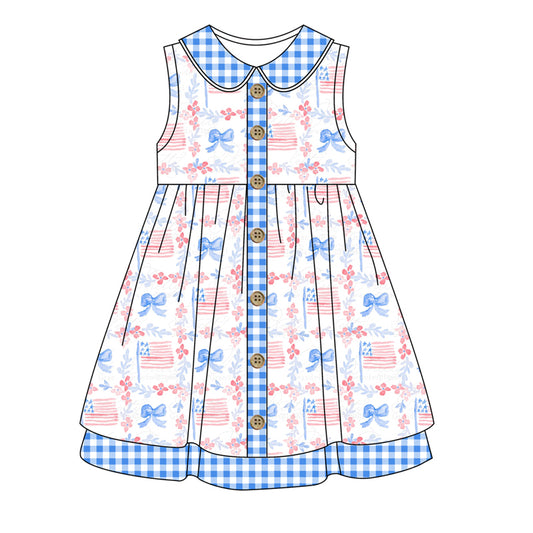 GSD1160 flower 4th july short sleeves girl dress preorder 202403