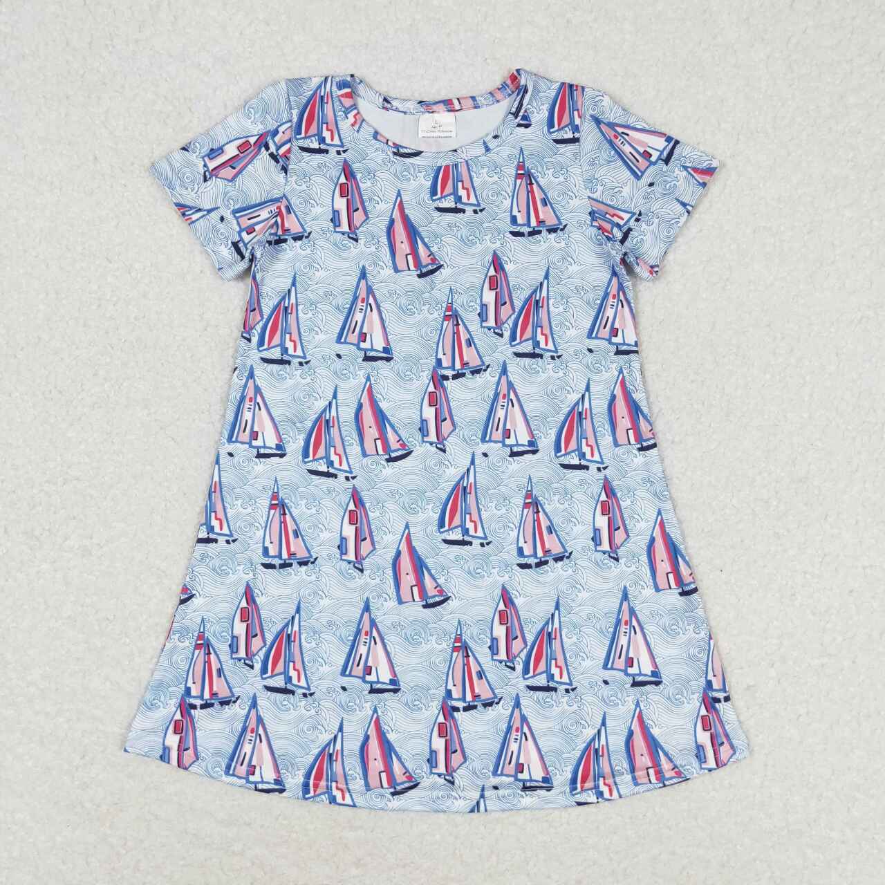 GSD1161 sailboat short sleeves girl dress 202405 RTS