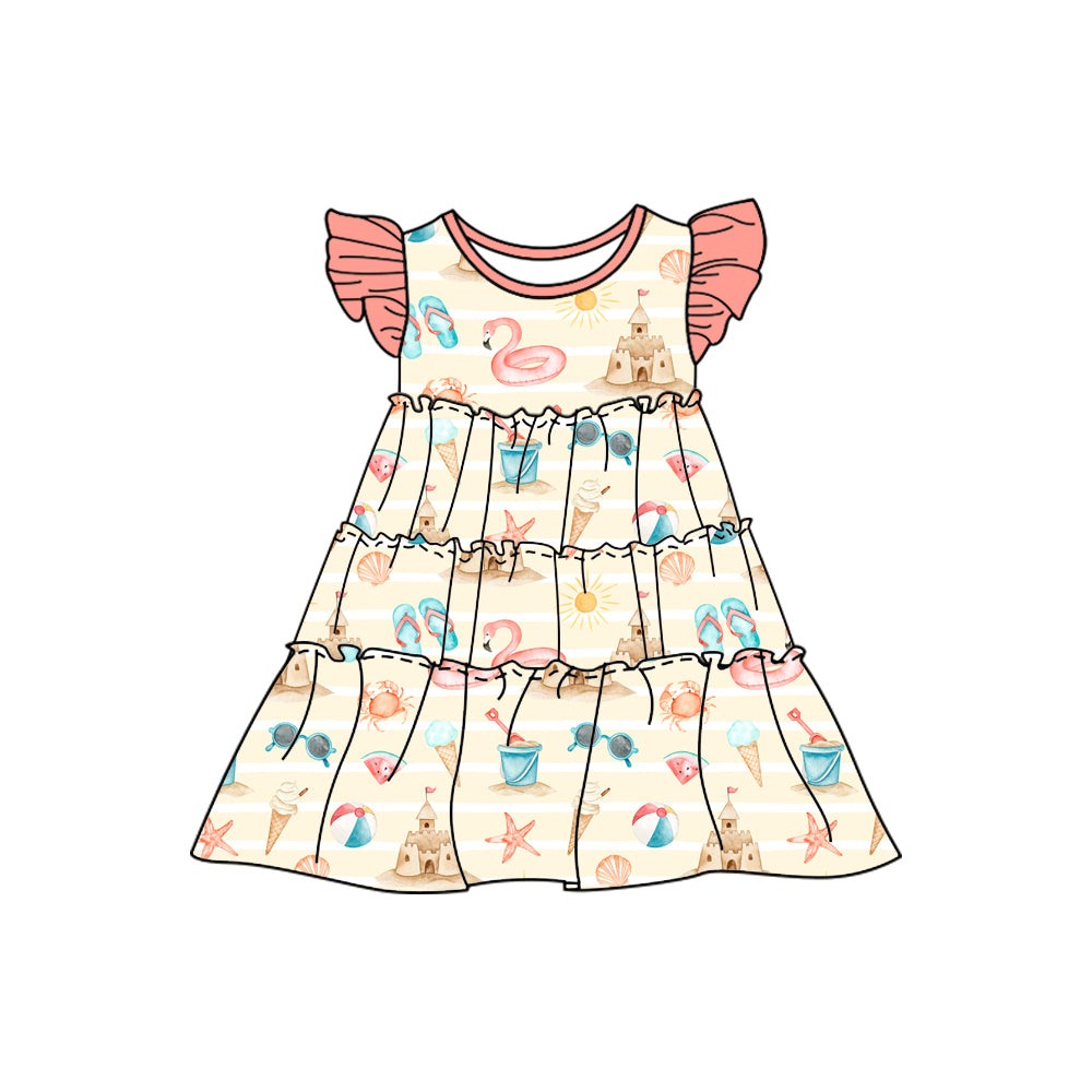 GSD1232 flamingo girl  short sleeves girl dress preorder 202403