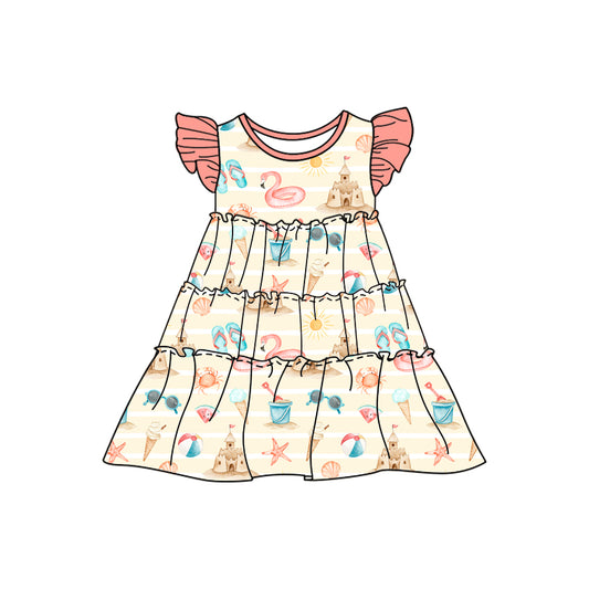 GSD1232 flamingo girl  short sleeves girl dress preorder 202403