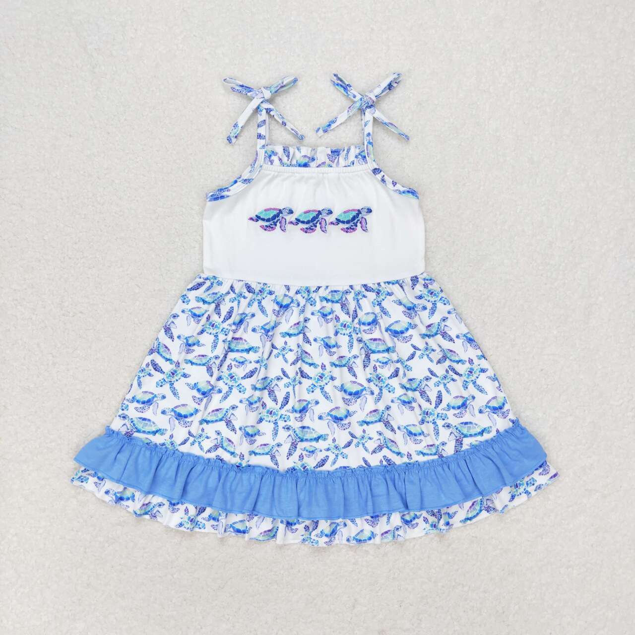 GSD1233 Embroidery turtle  girl  short sleeves girl dress  202405 rts sibling