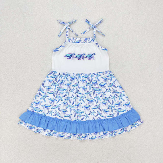 GSD1233 Embroidery turtle  girl  short sleeves girl dress  202405 rts sibling