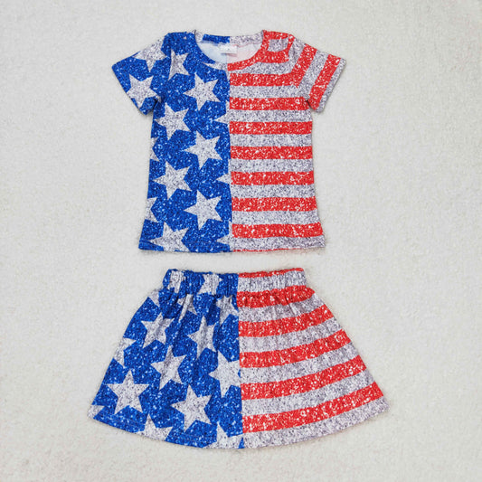 GSD1263 组合 July 4th  girl short sleeves girl skirt  outfit RTS 202405