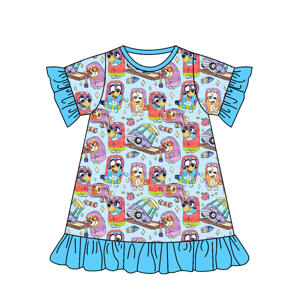 GSD1275  western bluey dog girl short sleeves girl dress preorder 202404