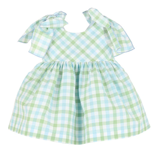 GSD1278 western plaid green girl short sleeves girl dress preorder 202404