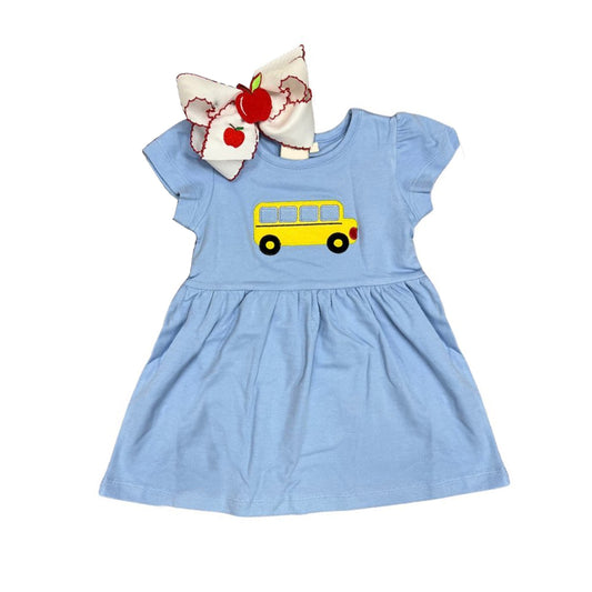 GSD1282 western bus car school blue girl short sleeves girl dress preorder 202404