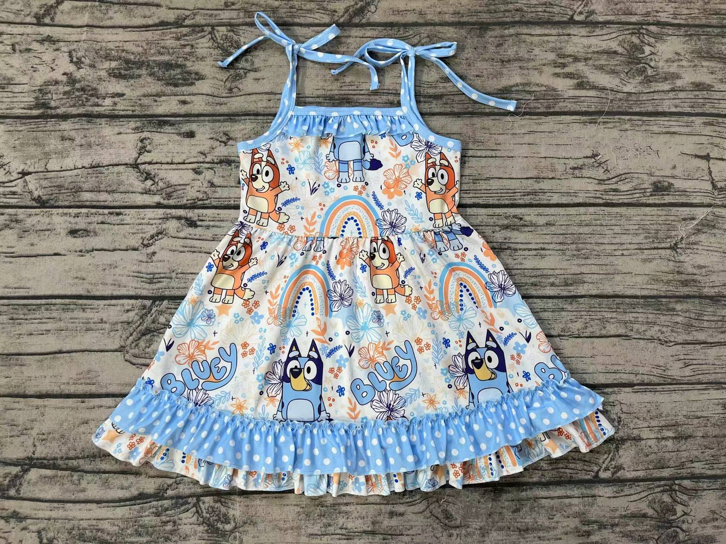 GSD1284  Bluey dog girl short sleeves girl dress preorder 202404