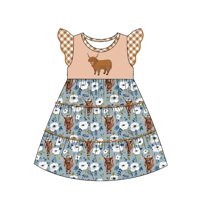 GSD1287 western cow girl short sleeves girl dress preorder 202404