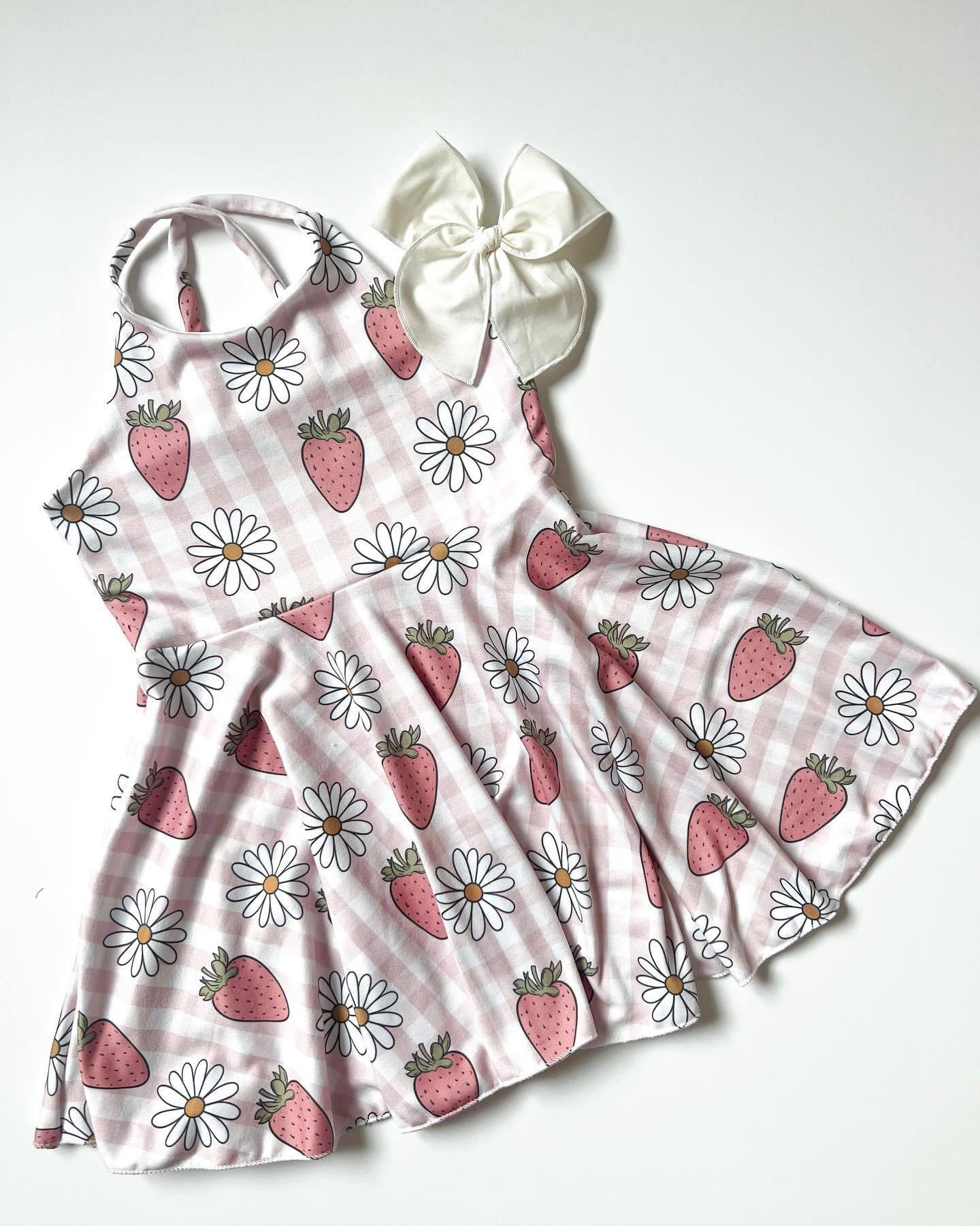 GSD1300 flower strawberry girl  short sleeves girl dress preorder 202404