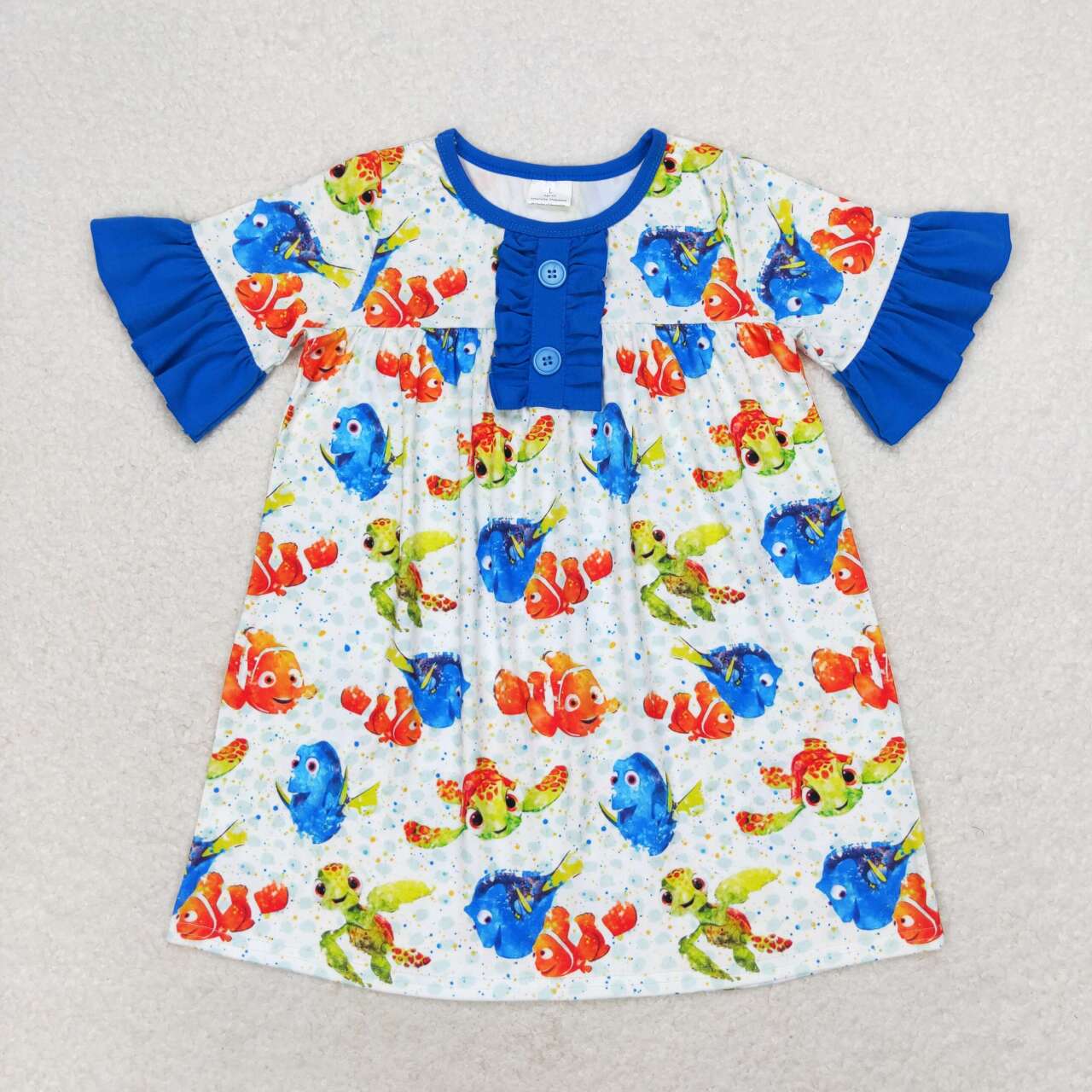 GSD1312 shark fish short sleeves girl dress  202406 RTS