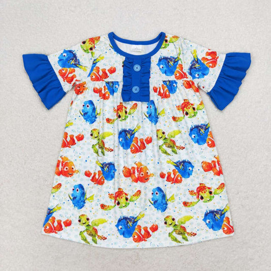 GSD1312 shark fish short sleeves girl dress  202406 RTS