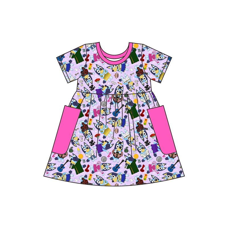 GSD1319 bluey dog girl  short sleeves girl dress preorder 202404