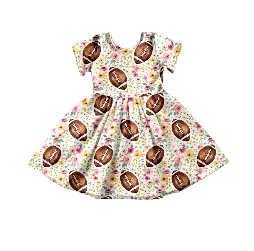 GSD1323  flower football girl short sleeves girl dress preorder 202405