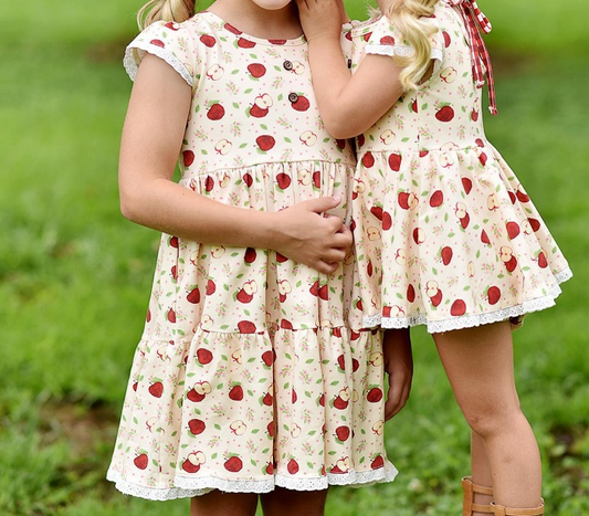 GSD1324    Back to school apple girl short sleeves girl dress preorder 202405