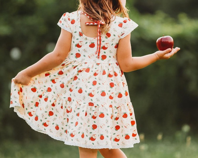 GSD1324    Back to school apple girl short sleeves girl dress preorder 202405