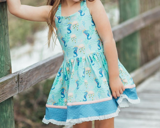 GSD1325 sea girl short sleeves girl dress preorder 202405