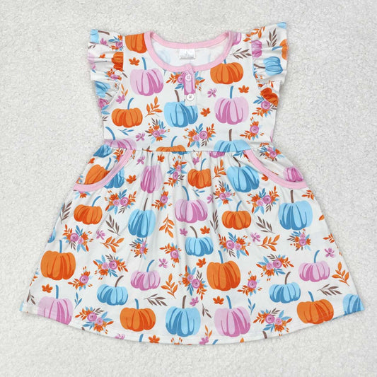 Halloween pumpkin GSD1332 girl short sleeves girl dress 202407 RTS