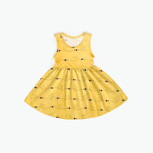GSD1334 yellow heart girl short sleeves girl dress preorder 202405